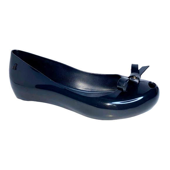 Melissa Black Jelly Ballet Flats Peep Toe Bow Slip On Fruity Shiny PVC sz 7 US - Picture 1 of 11